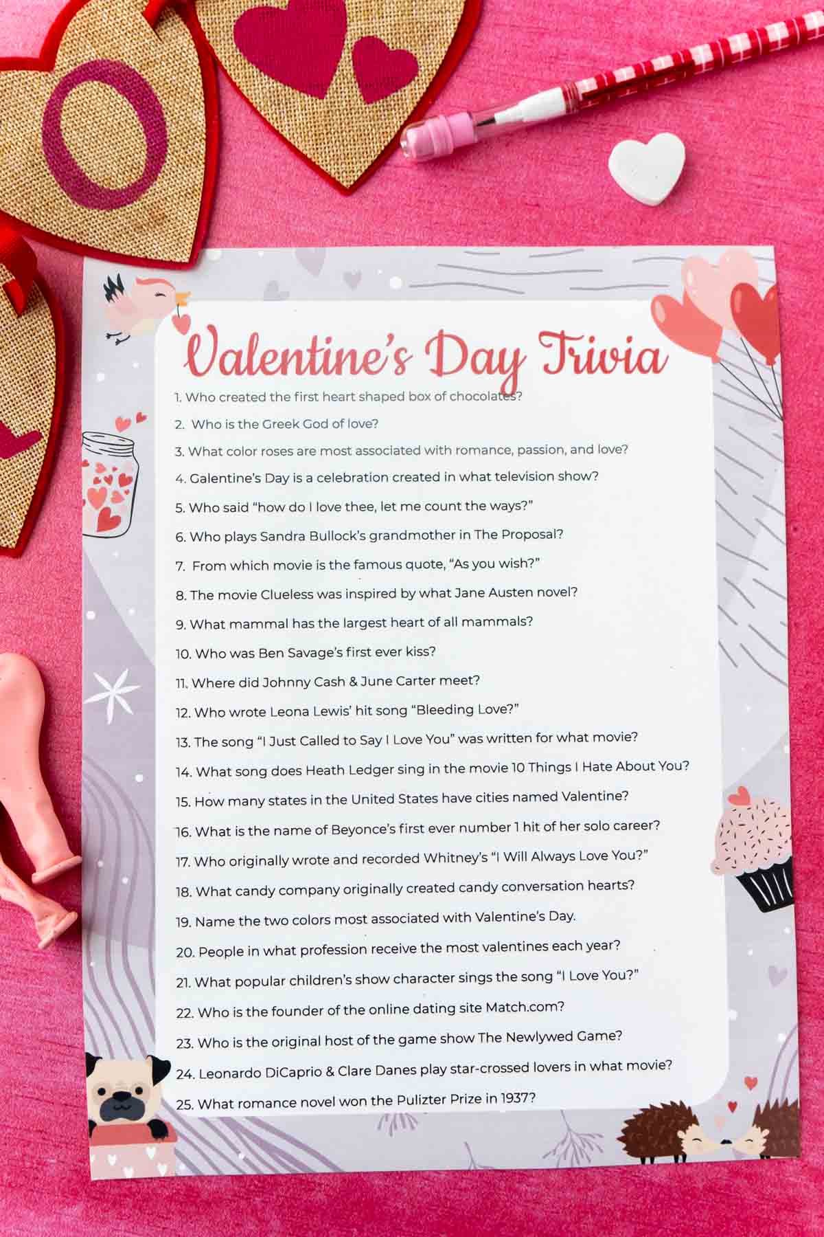 free printable valentine's day trivia game - play party plan